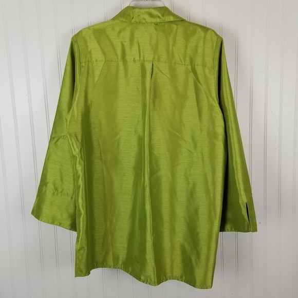 Da Rue Drapers & Damon Womens Button Blouse Size 14 Shiny Green Layer Vintage - Picture 2 of 8